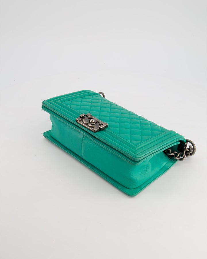 *HOT* Top Quality Chanel Mint Green Medium Boy Bag in Calfskin Leather with Ruthenium Hardware