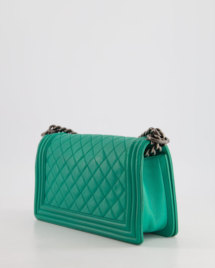 *HOT* Top Quality Chanel Mint Green Medium Boy Bag in Calfskin Leather with Ruthenium Hardware