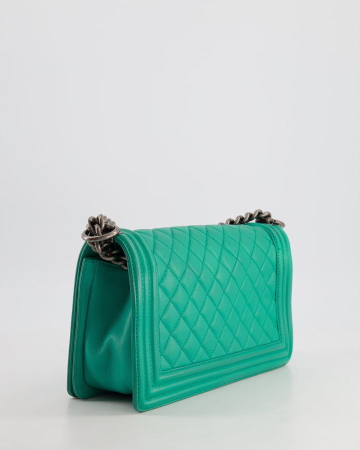 *HOT* Top Quality Chanel Mint Green Medium Boy Bag in Calfskin Leather with Ruthenium Hardware