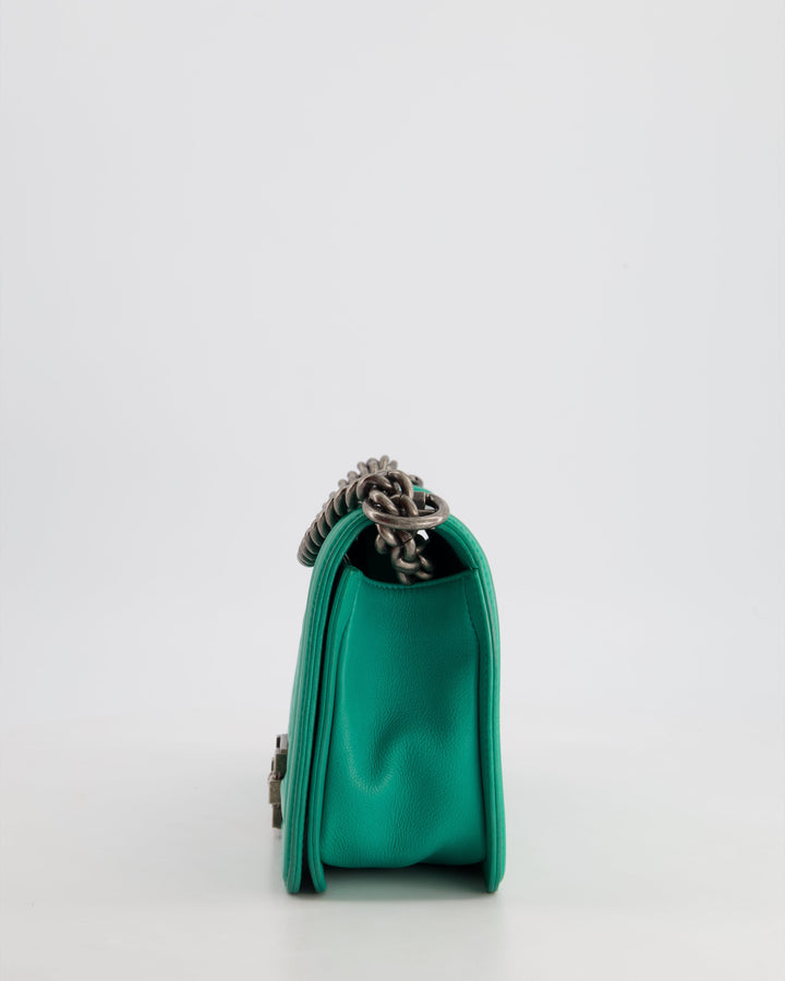 *HOT* Top Quality Chanel Mint Green Medium Boy Bag in Calfskin Leather with Ruthenium Hardware
