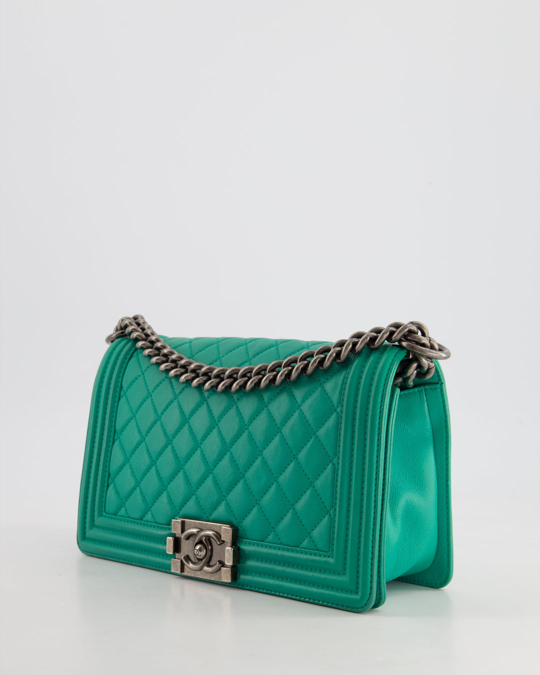 *HOT* Top Quality Chanel Mint Green Medium Boy Bag in Calfskin Leather with Ruthenium Hardware