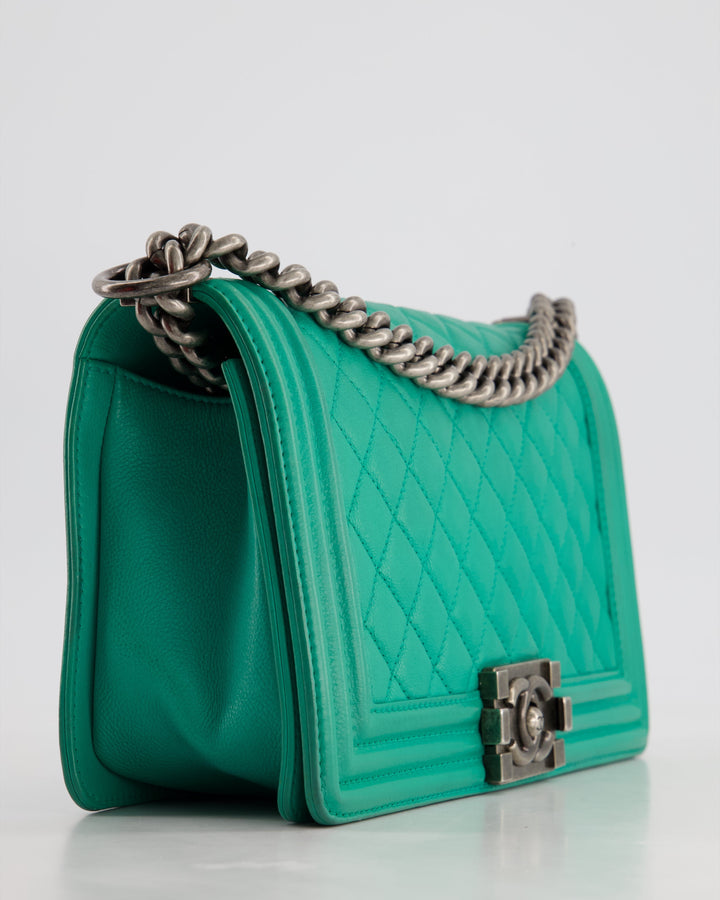 *HOT* Top Quality Chanel Mint Green Medium Boy Bag in Calfskin Leather with Ruthenium Hardware