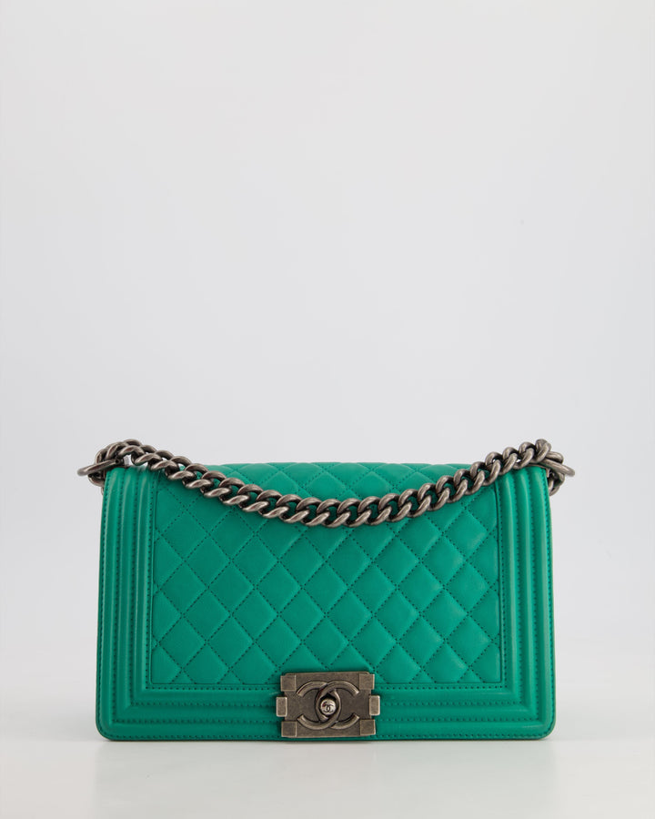 *HOT* Top Quality Chanel Mint Green Medium Boy Bag in Calfskin Leather with Ruthenium Hardware