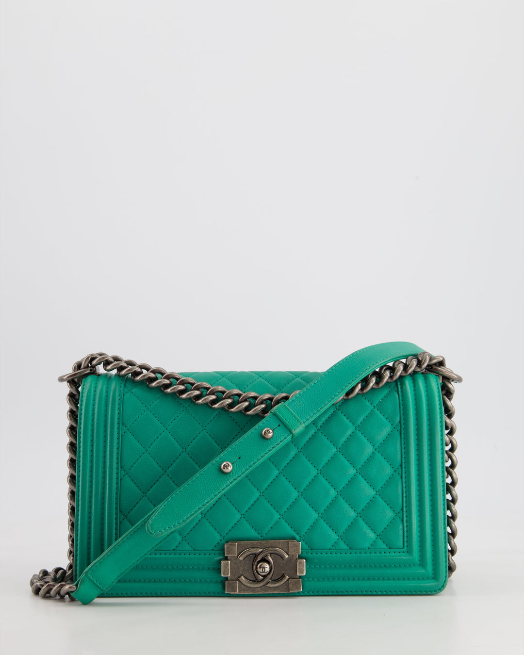 *HOT* Top Quality Chanel Mint Green Medium Boy Bag in Calfskin Leather with Ruthenium Hardware