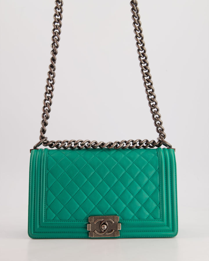 *HOT* Top Quality Chanel Mint Green Medium Boy Bag in Calfskin Leather with Ruthenium Hardware