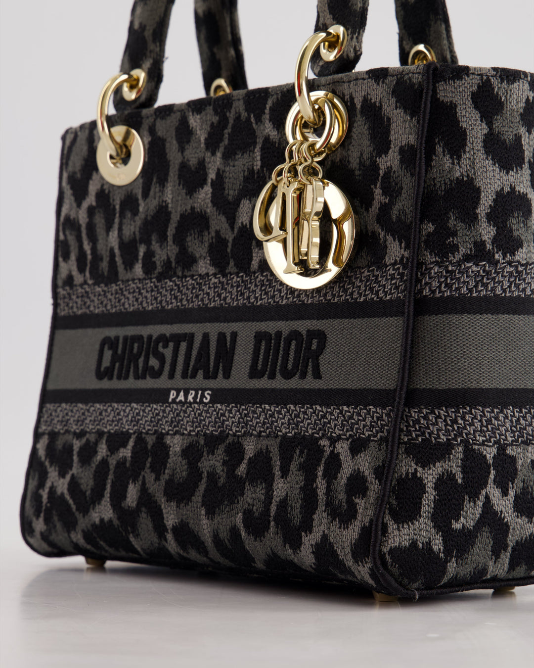 Christian Top quality Dior Medium Lady D-Lite in Grey & Black Mizza Embroidery with Champagne Gold Hardware RRP ¬£3700