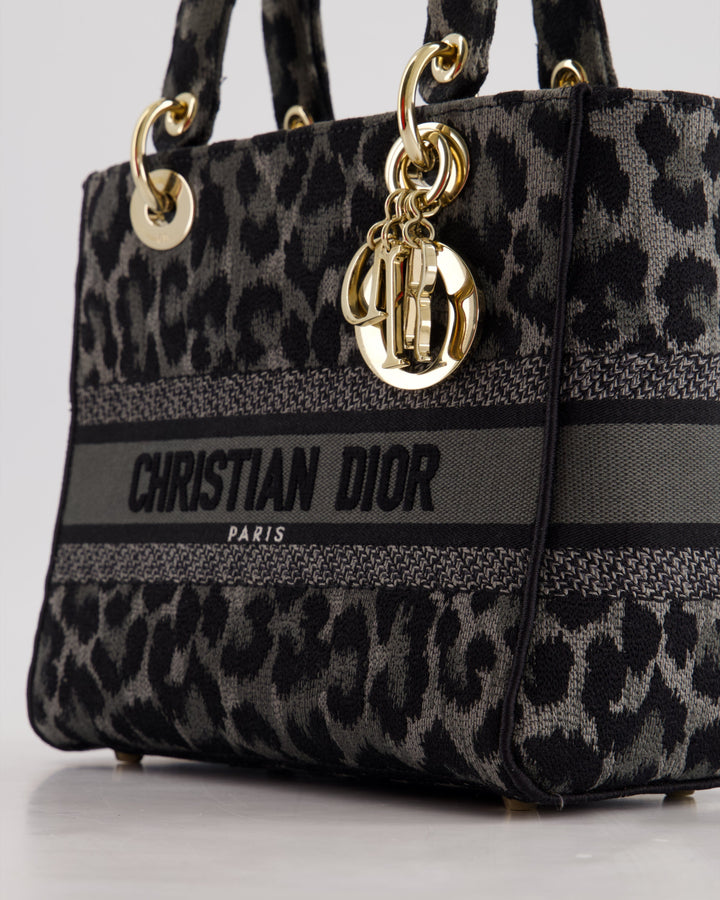 Christian Top quality Dior Medium Lady D-Lite in Grey & Black Mizza Embroidery with Champagne Gold Hardware RRP ¬£3700