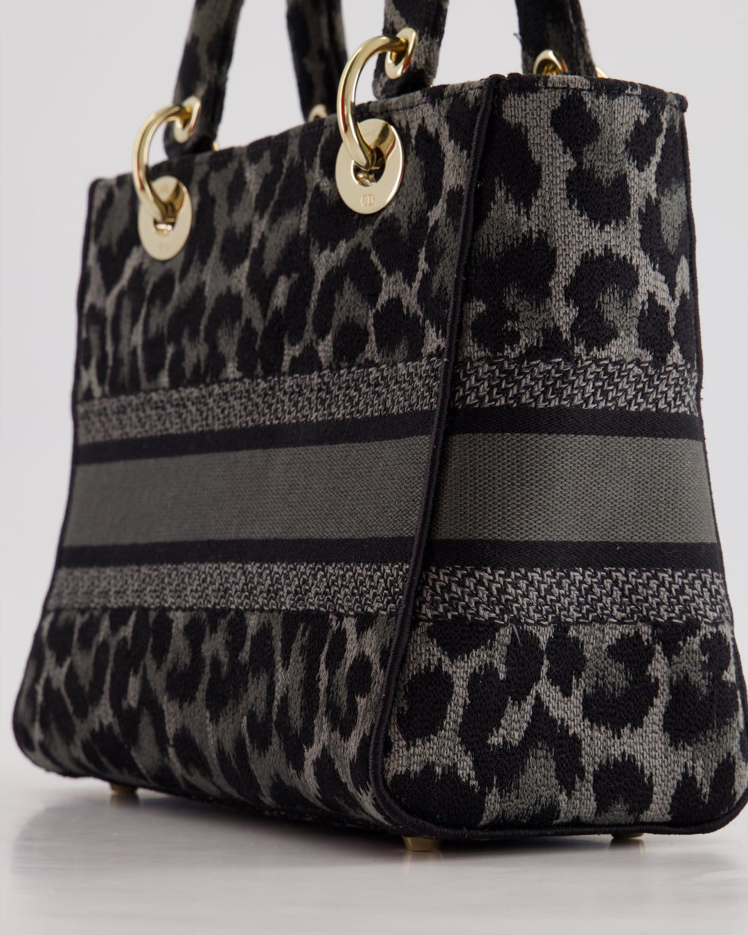 Christian Top quality Dior Medium Lady D-Lite in Grey & Black Mizza Embroidery with Champagne Gold Hardware RRP ¬£3700