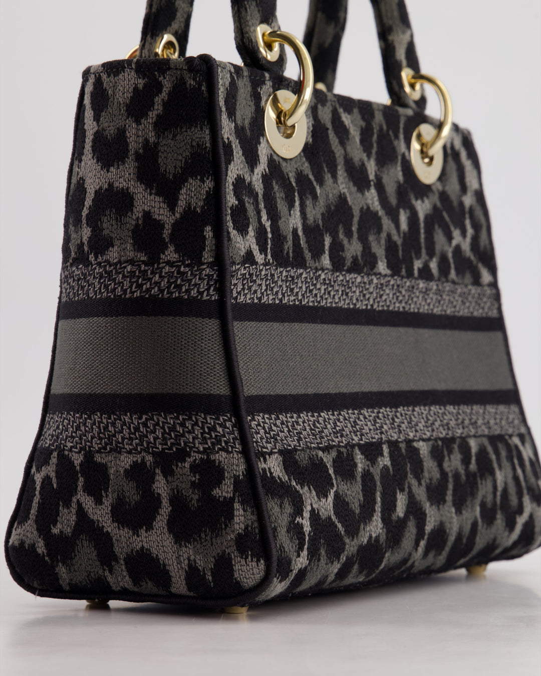 Christian Top quality Dior Medium Lady D-Lite in Grey & Black Mizza Embroidery with Champagne Gold Hardware RRP ¬£3700