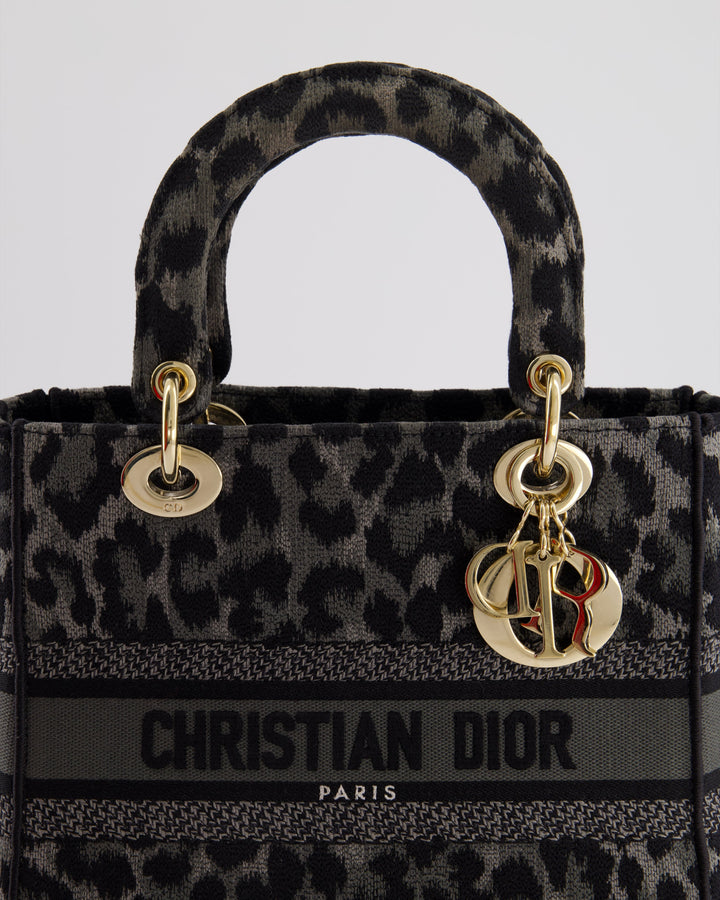Christian Top quality Dior Medium Lady D-Lite in Grey & Black Mizza Embroidery with Champagne Gold Hardware RRP ¬£3700