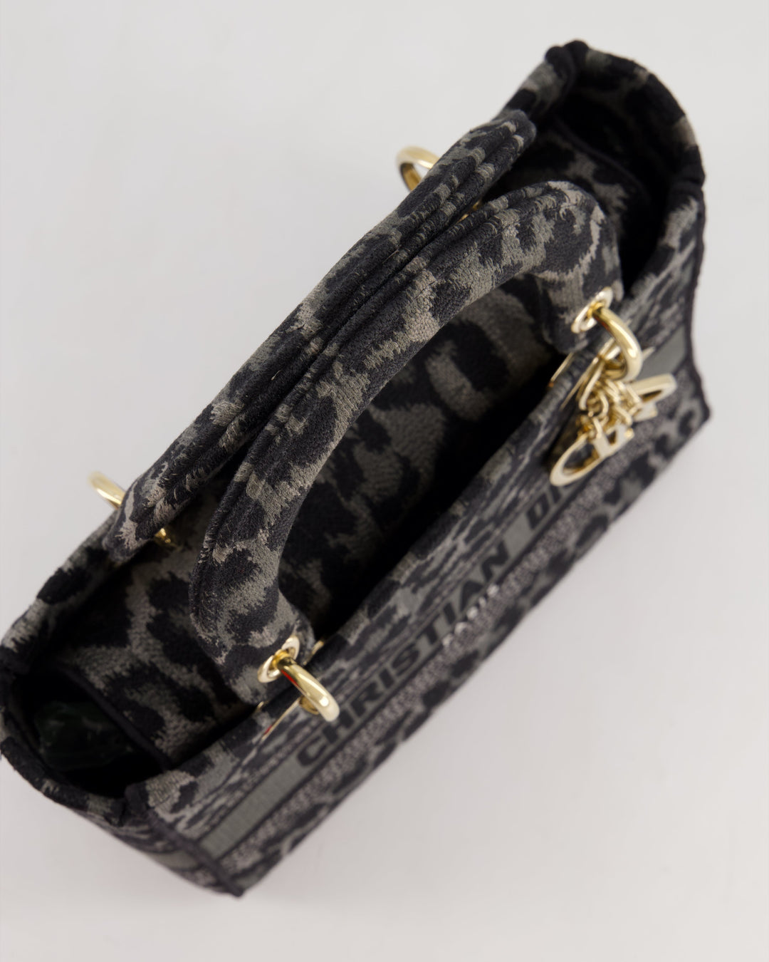 Christian Top quality Dior Medium Lady D-Lite in Grey & Black Mizza Embroidery with Champagne Gold Hardware RRP ¬£3700
