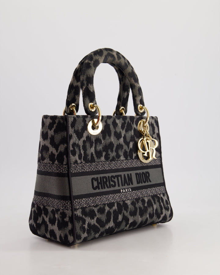 Christian Top quality Dior Medium Lady D-Lite in Grey & Black Mizza Embroidery with Champagne Gold Hardware RRP ¬£3700