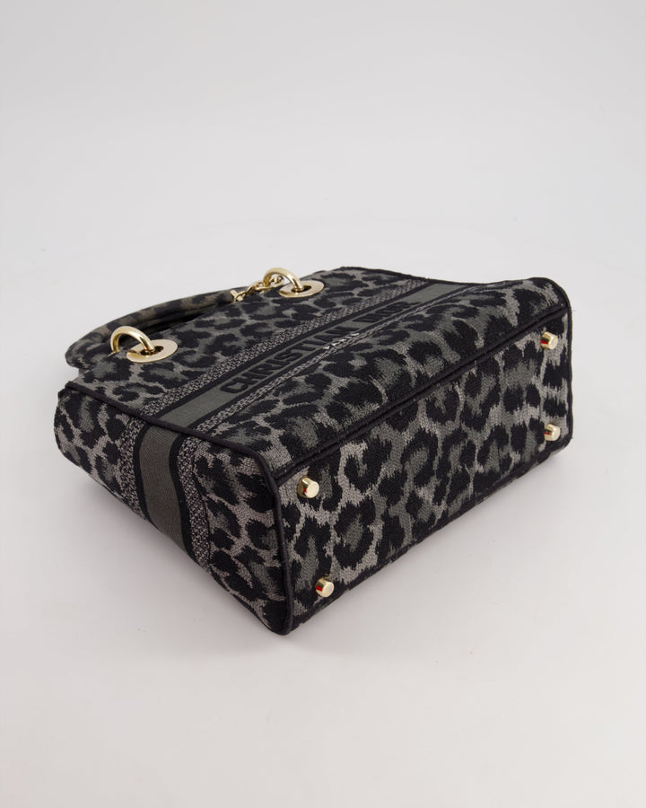 Christian Top quality Dior Medium Lady D-Lite in Grey & Black Mizza Embroidery with Champagne Gold Hardware RRP ¬£3700