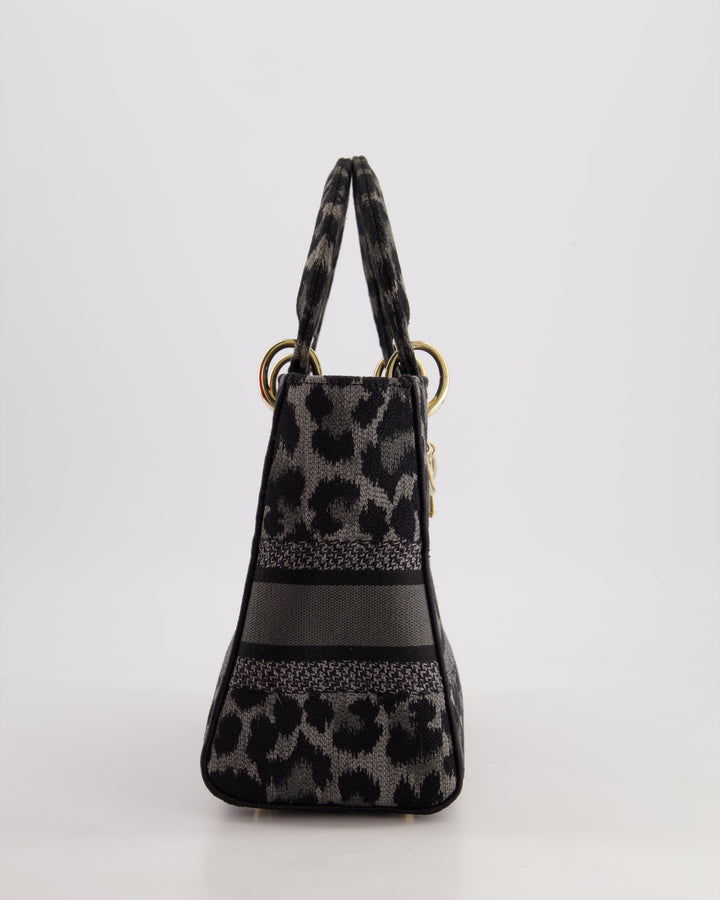 Christian Top quality Dior Medium Lady D-Lite in Grey & Black Mizza Embroidery with Champagne Gold Hardware RRP ¬£3700