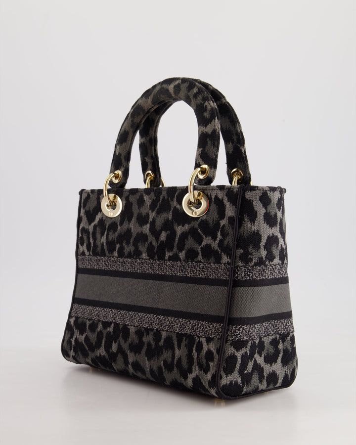 Christian Top quality Dior Medium Lady D-Lite in Grey & Black Mizza Embroidery with Champagne Gold Hardware RRP ¬£3700