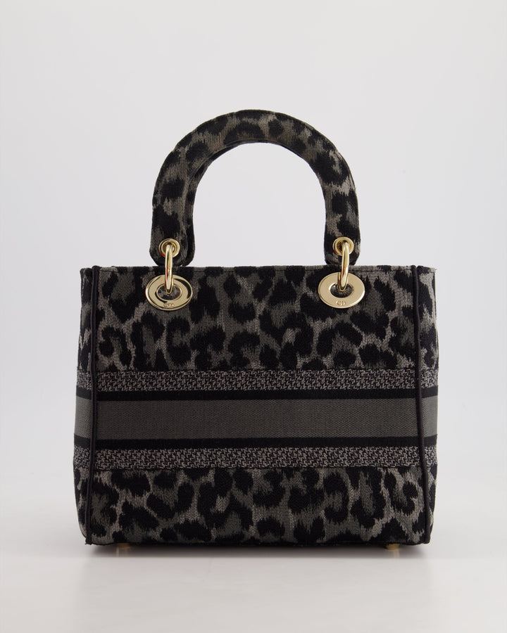 Christian Top quality Dior Medium Lady D-Lite in Grey & Black Mizza Embroidery with Champagne Gold Hardware RRP ¬£3700