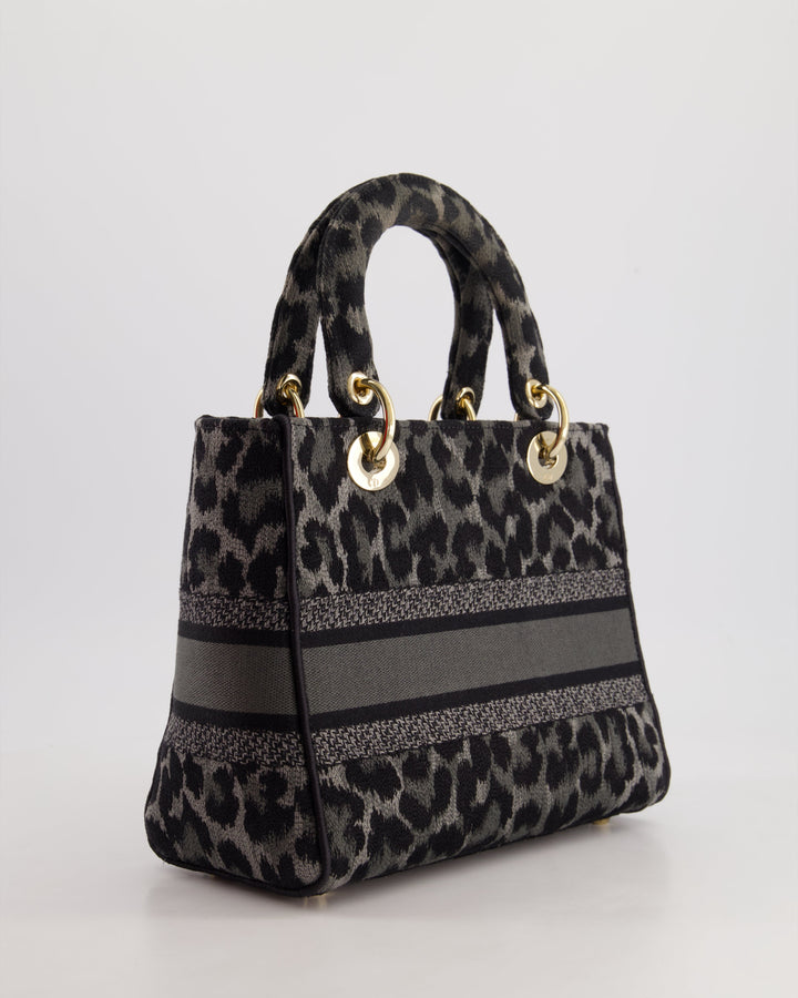 Christian Top quality Dior Medium Lady D-Lite in Grey & Black Mizza Embroidery with Champagne Gold Hardware RRP ¬£3700