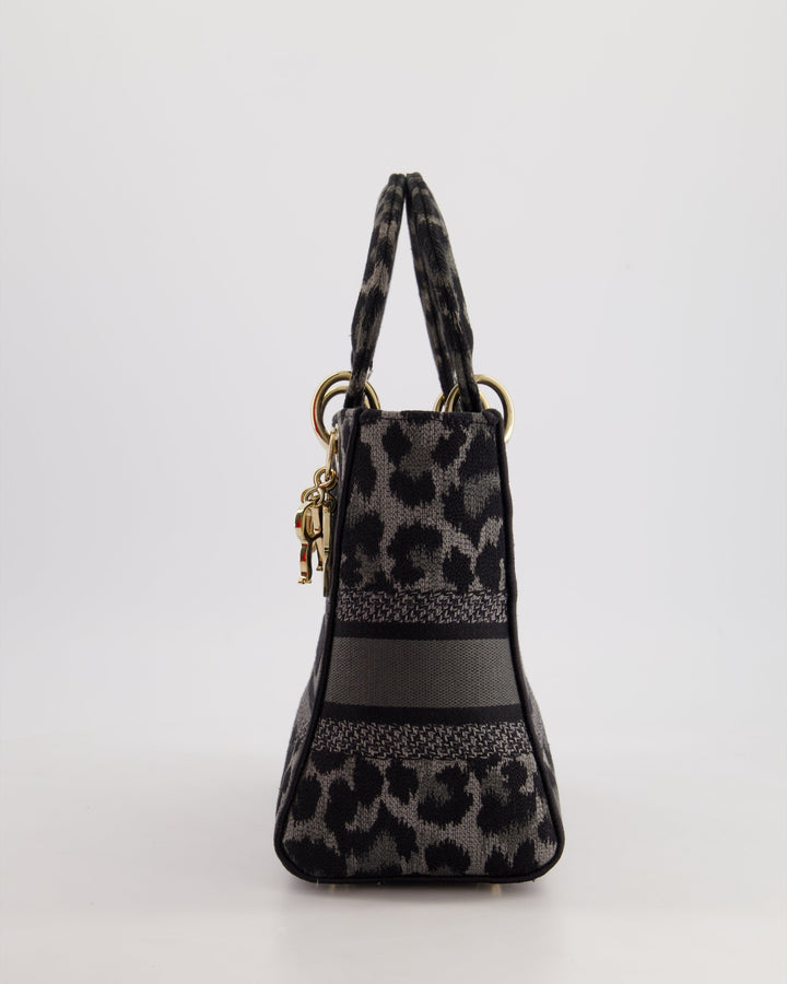 Christian Top quality Dior Medium Lady D-Lite in Grey & Black Mizza Embroidery with Champagne Gold Hardware RRP ¬£3700