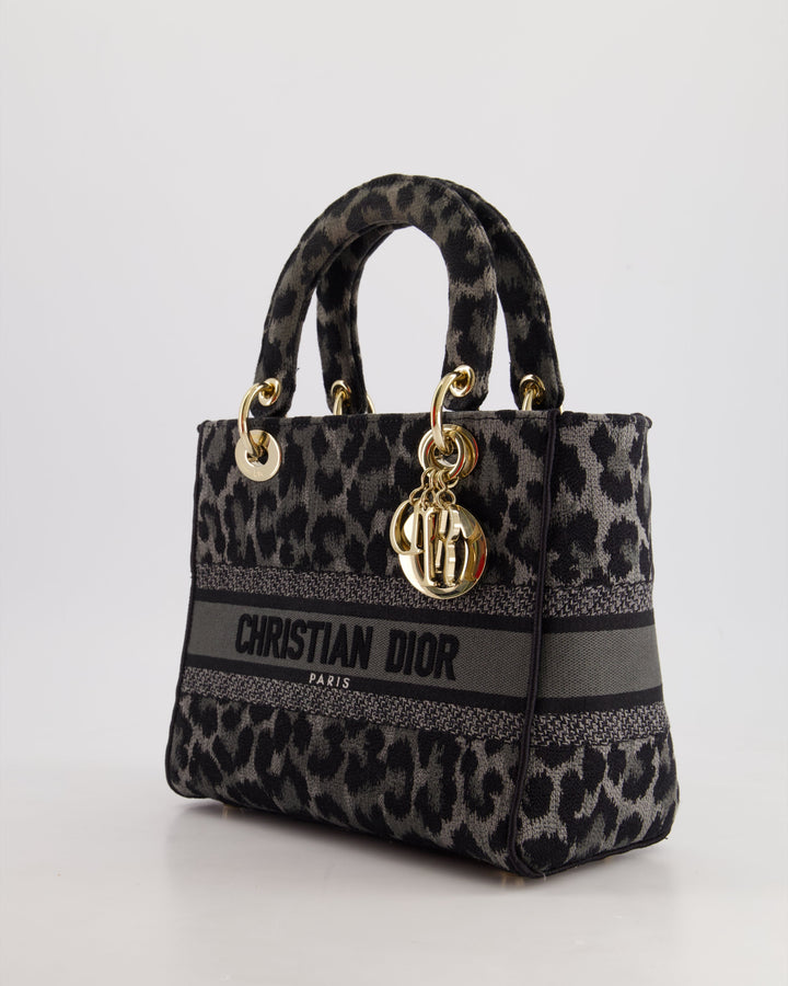 Christian Top quality Dior Medium Lady D-Lite in Grey & Black Mizza Embroidery with Champagne Gold Hardware RRP ¬£3700
