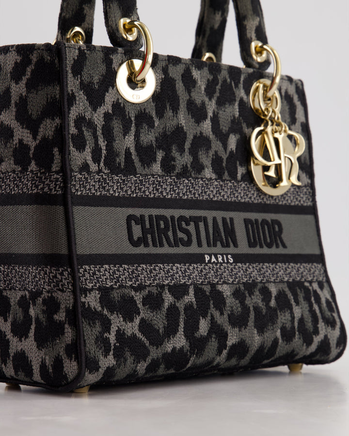 Christian Top quality Dior Medium Lady D-Lite in Grey & Black Mizza Embroidery with Champagne Gold Hardware RRP ¬£3700