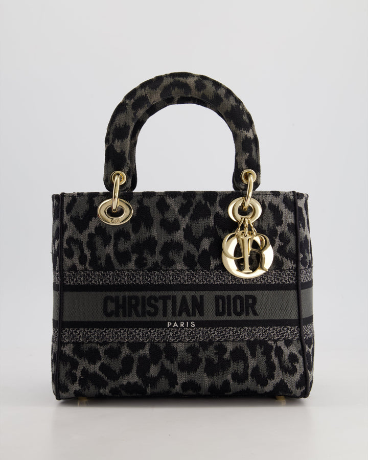 Christian Top quality Dior Medium Lady D-Lite in Grey & Black Mizza Embroidery with Champagne Gold Hardware RRP ¬£3700