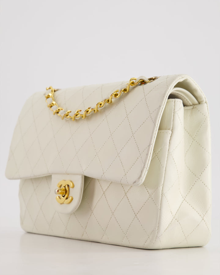 *FIRE PRICE* Top Quality Chanel Vintage White Medium Classic Double Flap Bag in Lambskin Leather with 24K Gold Hardware