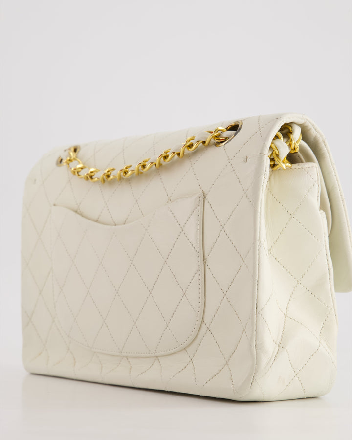 *FIRE PRICE* Top Quality Chanel Vintage White Medium Classic Double Flap Bag in Lambskin Leather with 24K Gold Hardware