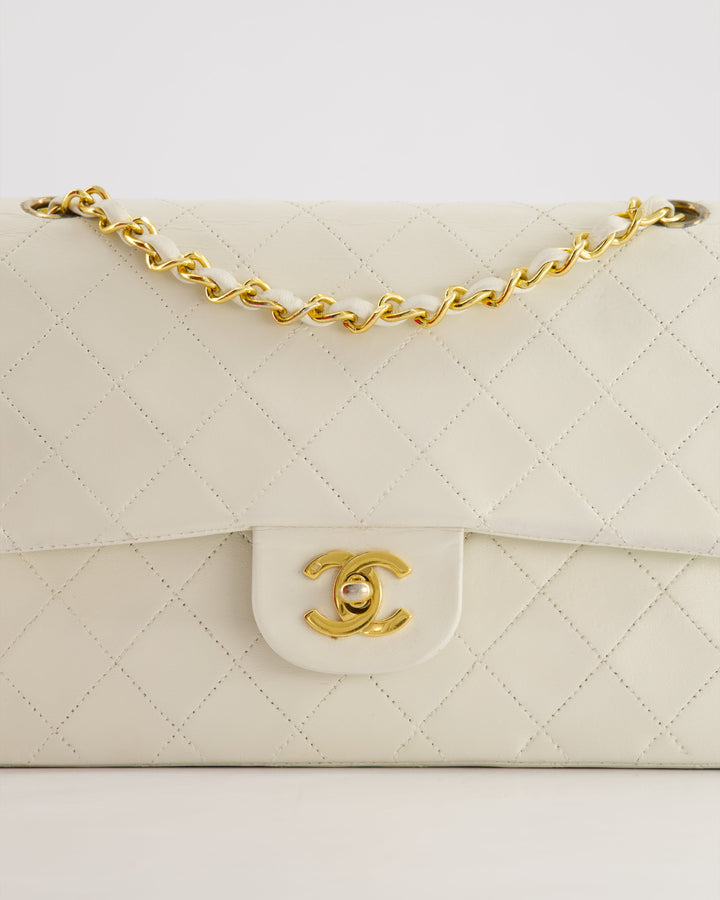 *FIRE PRICE* Top Quality Chanel Vintage White Medium Classic Double Flap Bag in Lambskin Leather with 24K Gold Hardware
