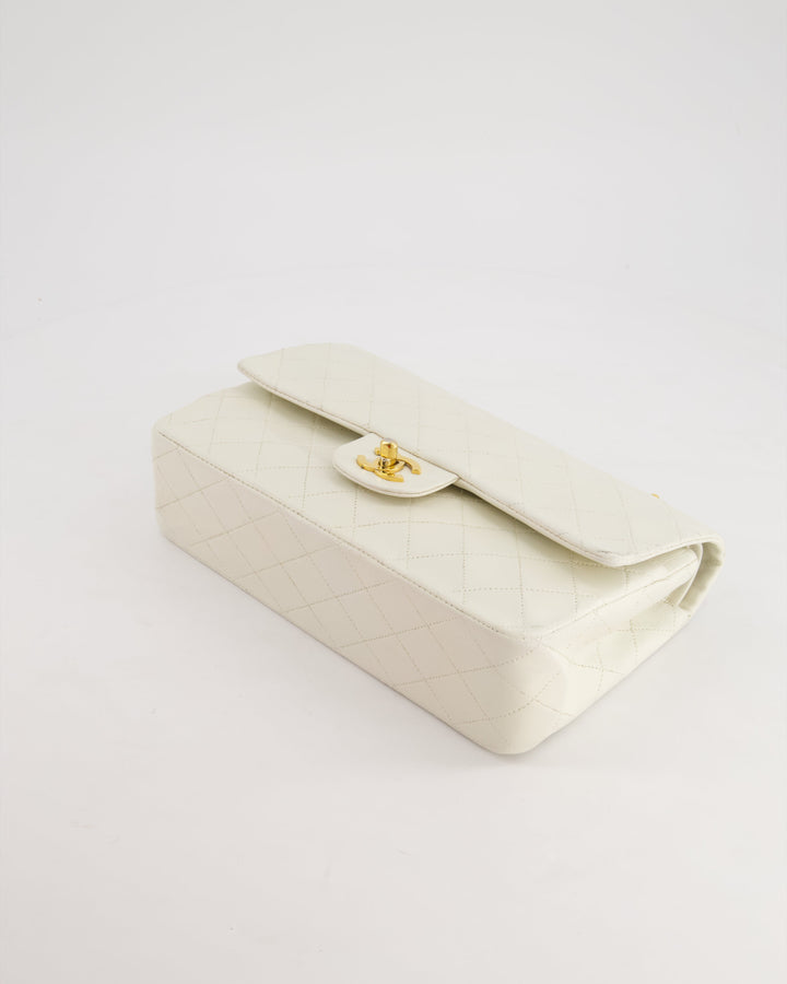 *FIRE PRICE* Top Quality Chanel Vintage White Medium Classic Double Flap Bag in Lambskin Leather with 24K Gold Hardware