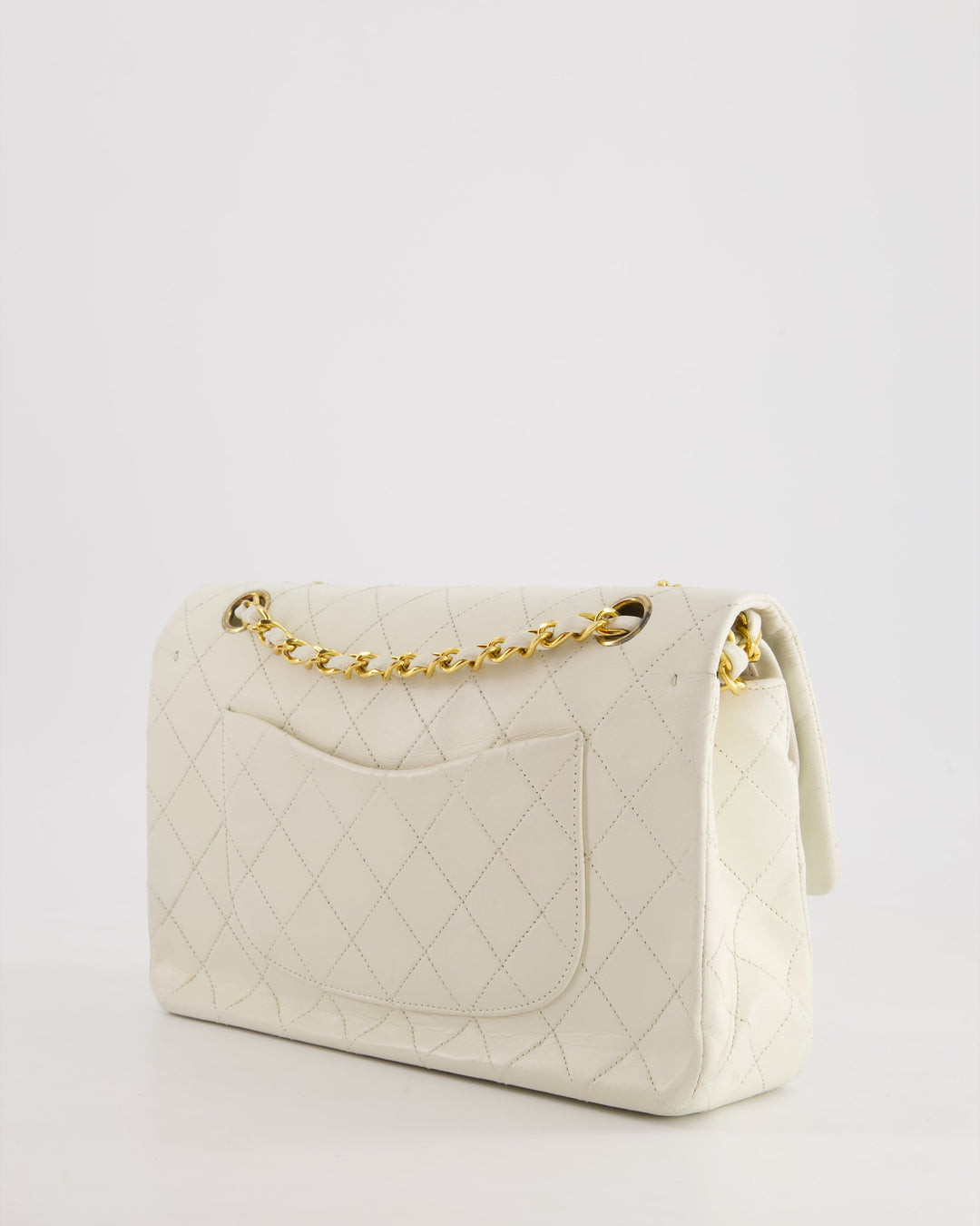 *FIRE PRICE* Top Quality Chanel Vintage White Medium Classic Double Flap Bag in Lambskin Leather with 24K Gold Hardware