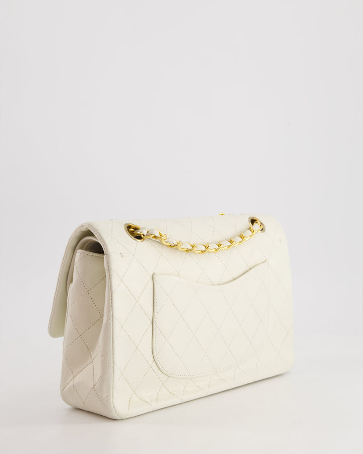 *FIRE PRICE* Top Quality Chanel Vintage White Medium Classic Double Flap Bag in Lambskin Leather with 24K Gold Hardware