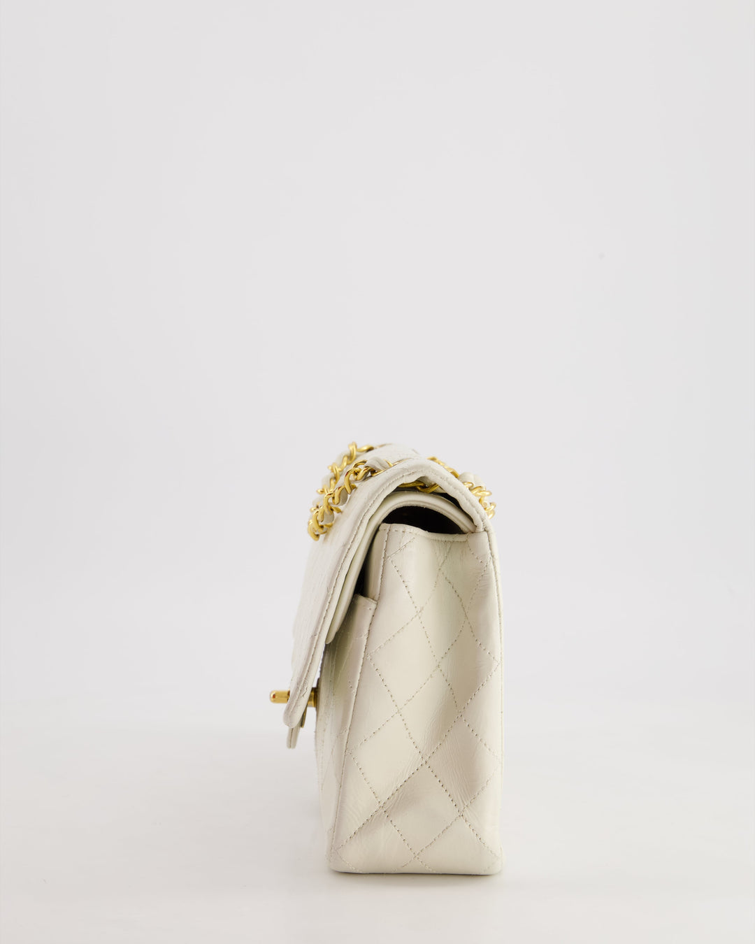 *FIRE PRICE* Top Quality Chanel Vintage White Medium Classic Double Flap Bag in Lambskin Leather with 24K Gold Hardware