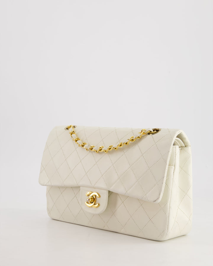 *FIRE PRICE* Top Quality Chanel Vintage White Medium Classic Double Flap Bag in Lambskin Leather with 24K Gold Hardware