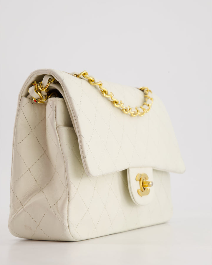 *FIRE PRICE* Top Quality Chanel Vintage White Medium Classic Double Flap Bag in Lambskin Leather with 24K Gold Hardware