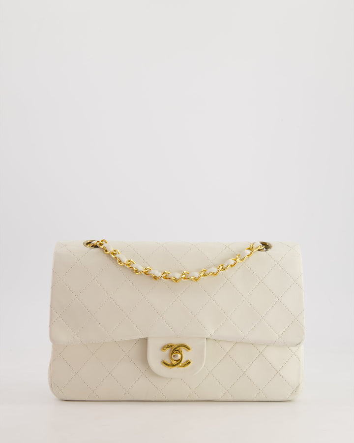*FIRE PRICE* Top Quality Chanel Vintage White Medium Classic Double Flap Bag in Lambskin Leather with 24K Gold Hardware