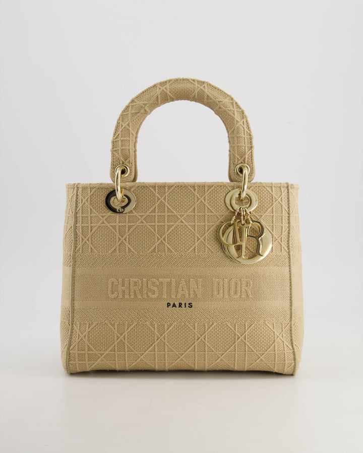 *FIRE PRICE* Christian Dior Medium Lady D-Lite Bag in Beige Cannage Canvas with Champagne Gold Hardware RRP ¬£4,300
