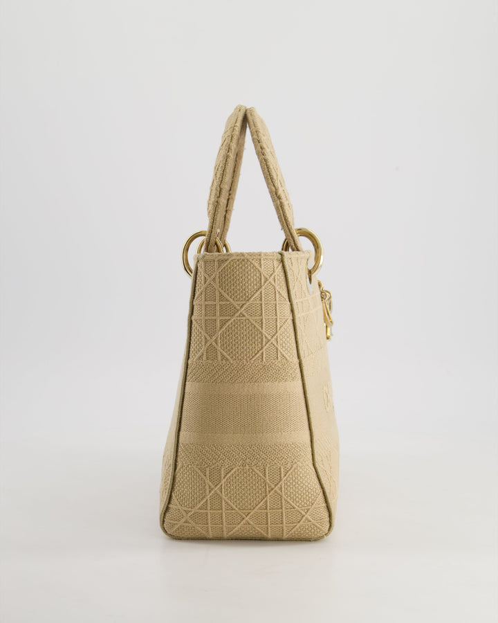 *FIRE PRICE* Christian Top quality Dior Medium Lady D-Lite Bag in Beige Cannage Canvas with Champagne Gold Hardware RRP ¬£4,300