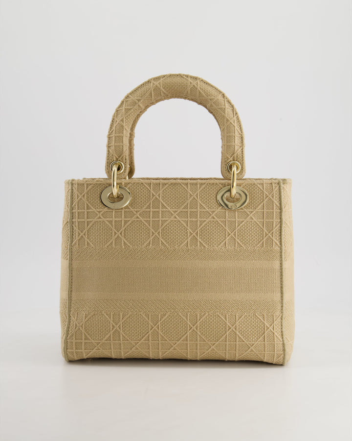 *FIRE PRICE* Christian Dior Medium Lady D-Lite Bag in Beige Cannage Canvas with Champagne Gold Hardware RRP ¬£4,300