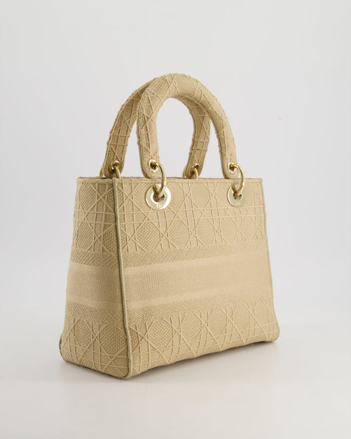 *FIRE PRICE* Christian Dior Medium Lady D-Lite Bag in Beige Cannage Canvas with Champagne Gold Hardware RRP ¬£4,300