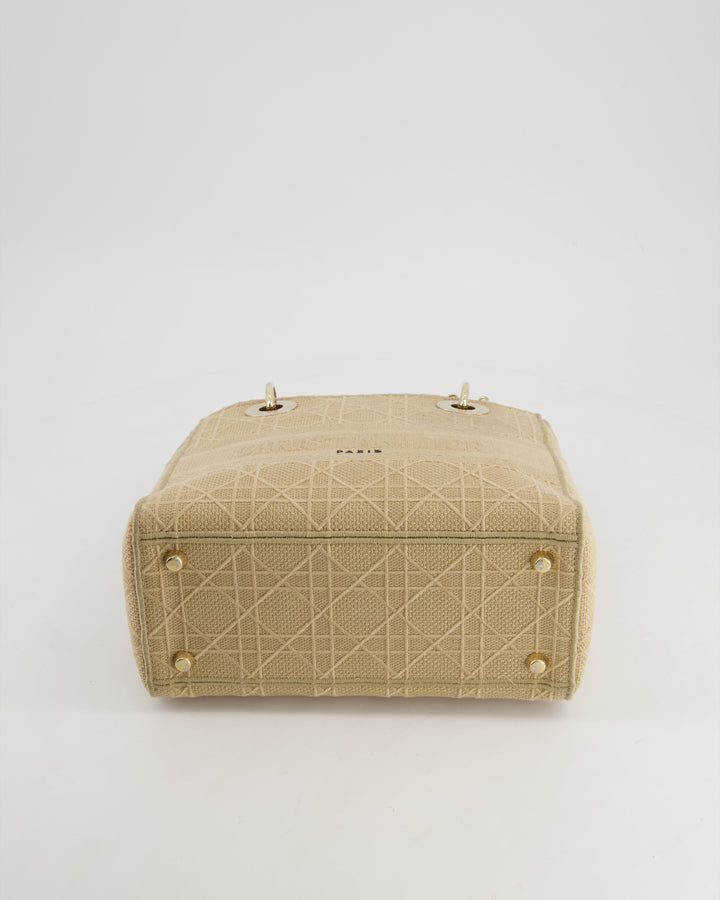 *FIRE PRICE* Christian Dior Medium Lady D-Lite Bag in Beige Cannage Canvas with Champagne Gold Hardware RRP ¬£4,300