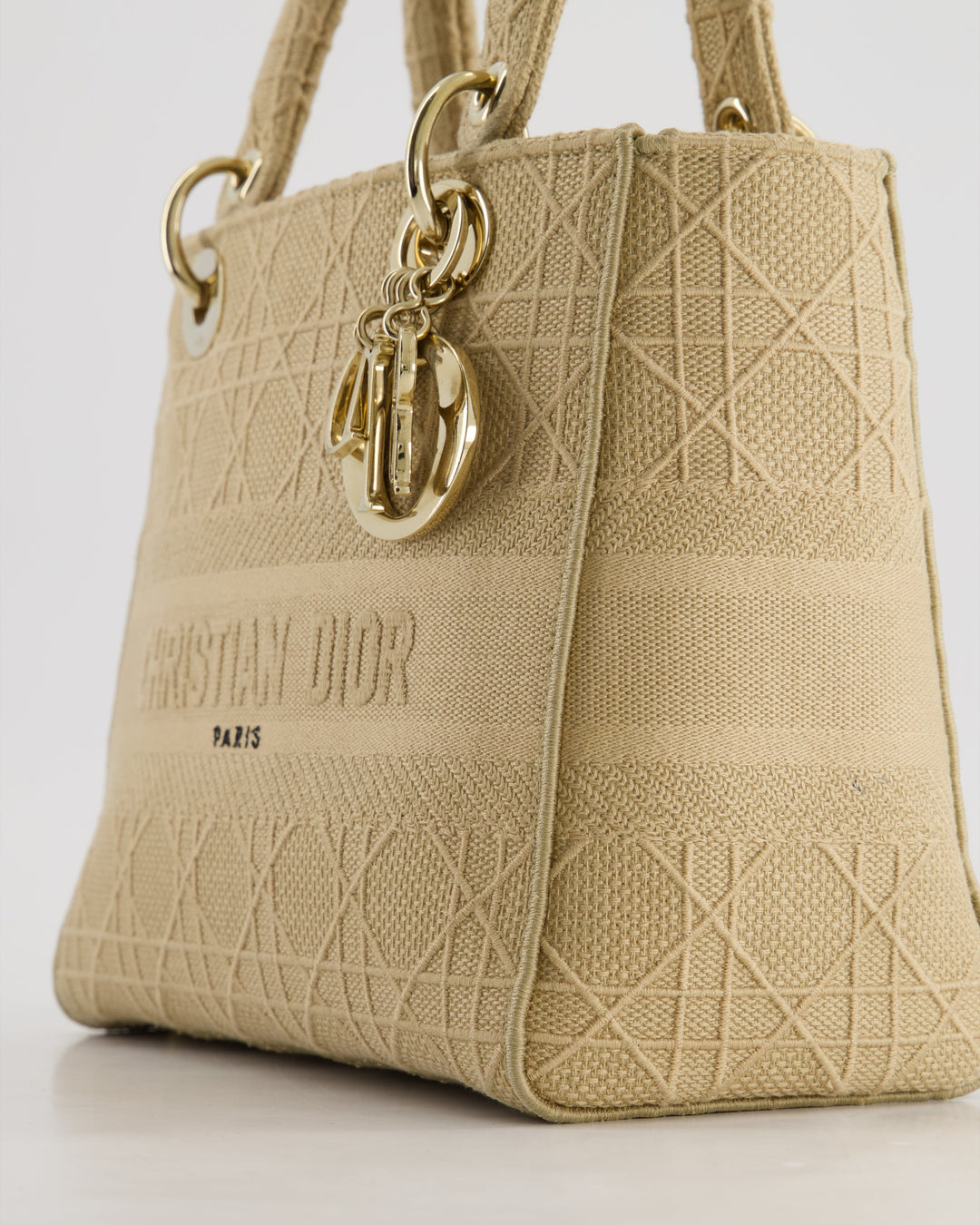*FIRE PRICE* Christian Dior Medium Lady D-Lite Bag in Beige Cannage Canvas with Champagne Gold Hardware RRP ¬£4,300