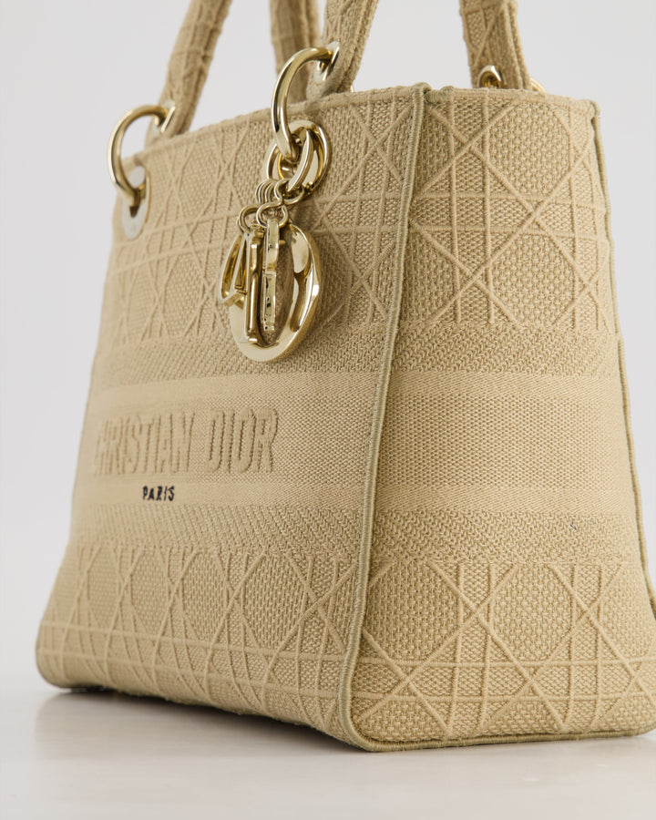 *FIRE PRICE* Christian Dior Medium Lady D-Lite Bag in Beige Cannage Canvas with Champagne Gold Hardware RRP ¬£4,300