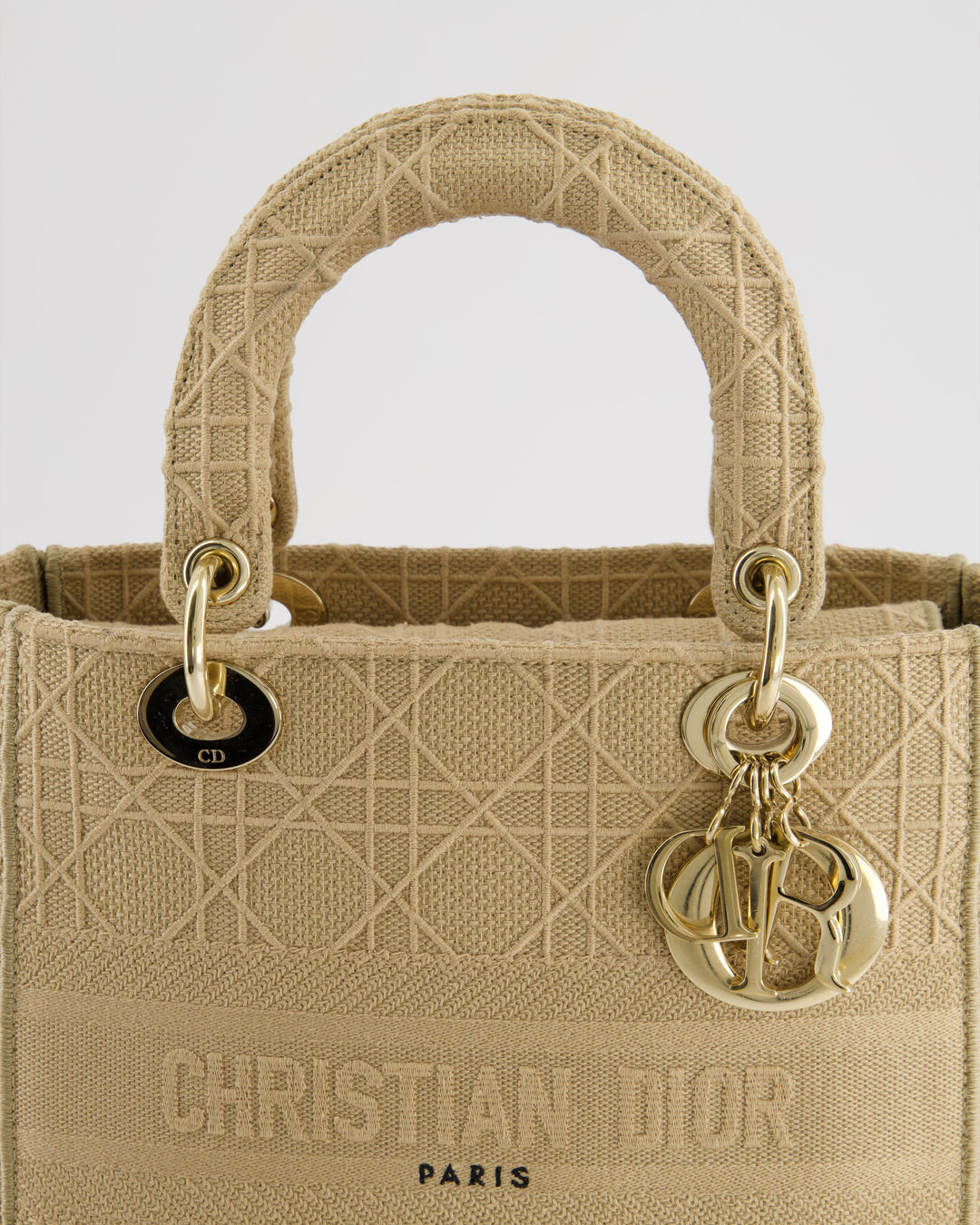 *FIRE PRICE* Christian Top quality Dior Medium Lady D-Lite Bag in Beige Cannage Canvas with Champagne Gold Hardware RRP ¬£4,300
