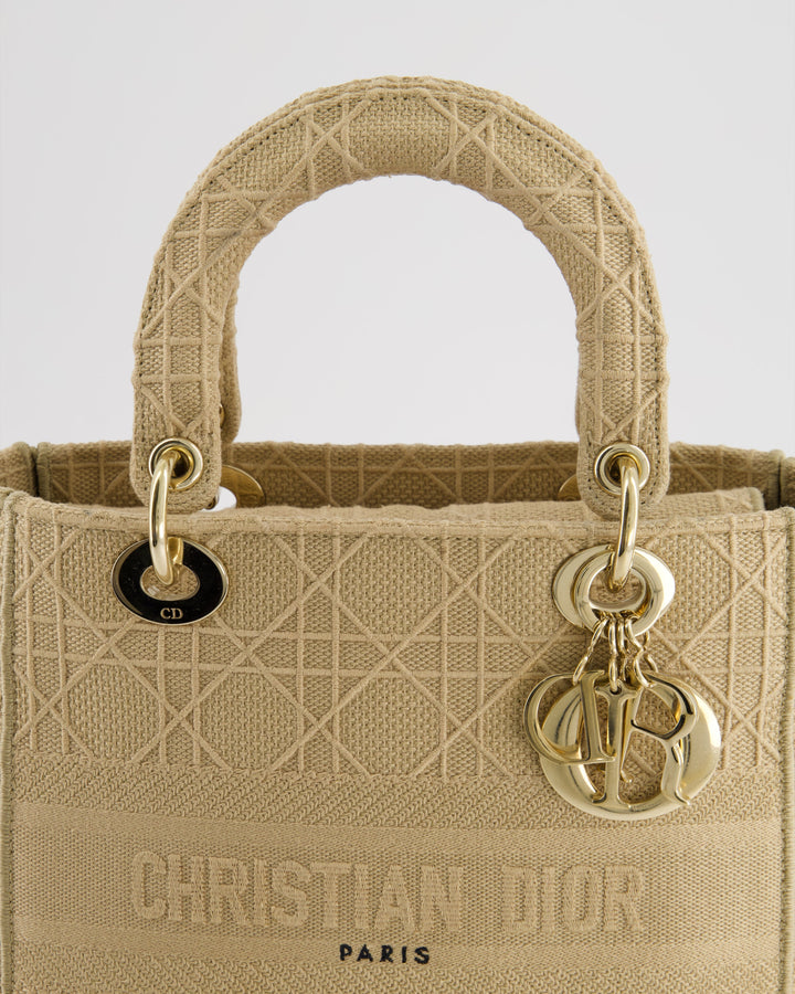 *FIRE PRICE* Christian Dior Medium Lady D-Lite Bag in Beige Cannage Canvas with Champagne Gold Hardware RRP ¬£4,300