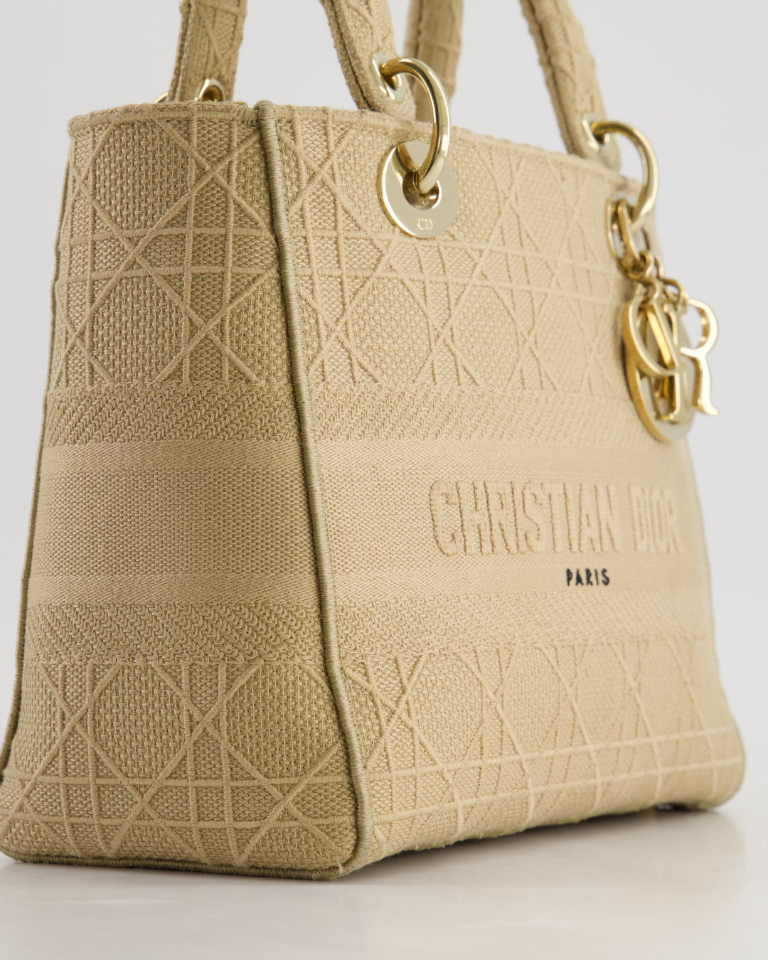 *FIRE PRICE* Christian Top quality Dior Medium Lady D-Lite Bag in Beige Cannage Canvas with Champagne Gold Hardware RRP ¬£4,300