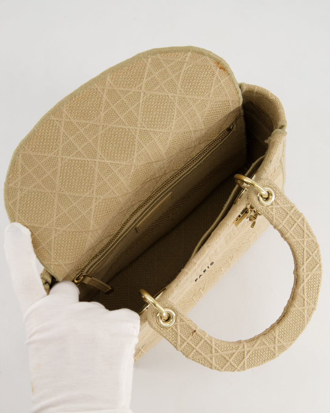 *FIRE PRICE* Christian Dior Medium Lady D-Lite Bag in Beige Cannage Canvas with Champagne Gold Hardware RRP ¬£4,300