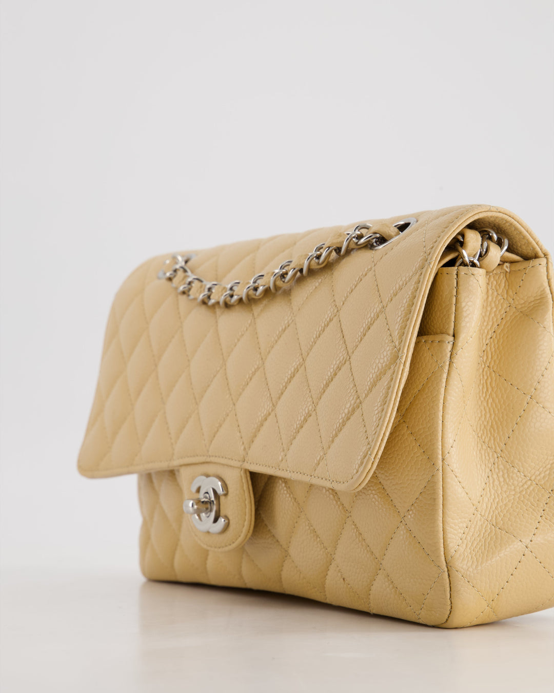 *FIRE PRICE* Top Quality Chanel Beige Medium Classic Double Flap in Caviar Leather with Silver Hardware