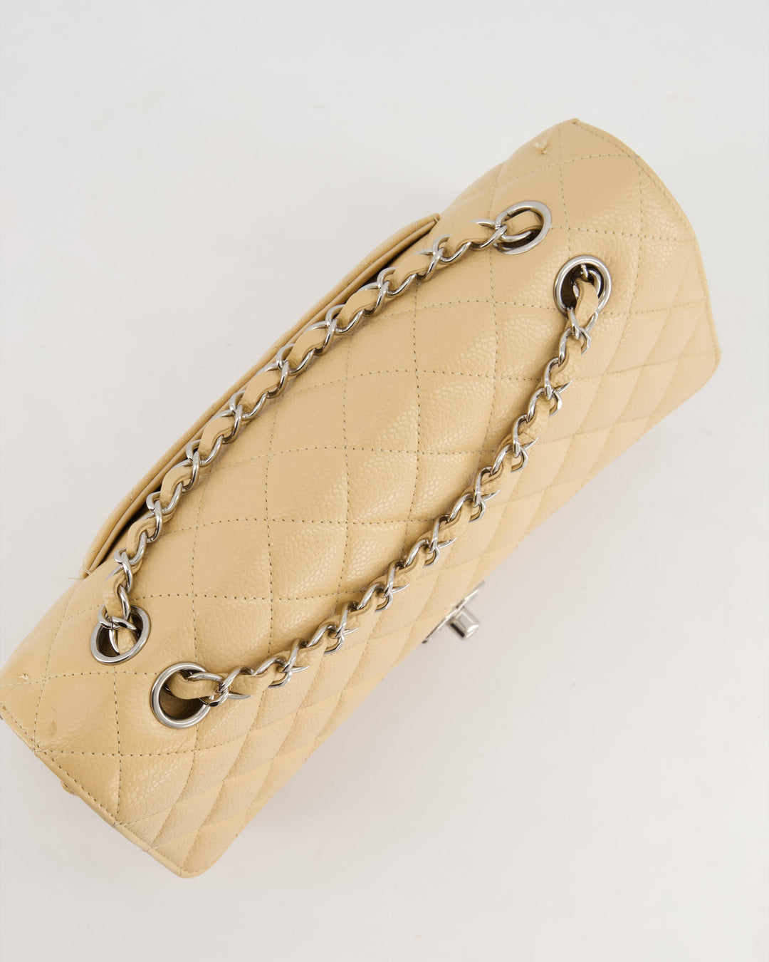 *FIRE PRICE* Chanel Beige Medium Classic Double Flap in Caviar Leather with Silver Hardware