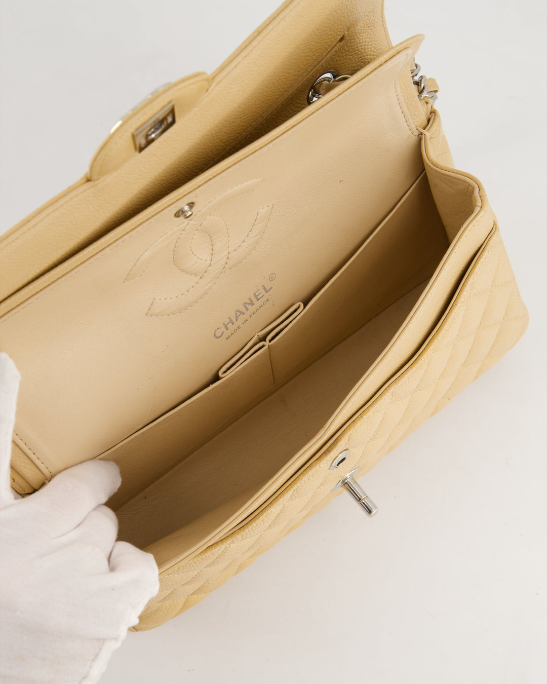 *FIRE PRICE* Top Quality Chanel Beige Medium Classic Double Flap in Caviar Leather with Silver Hardware