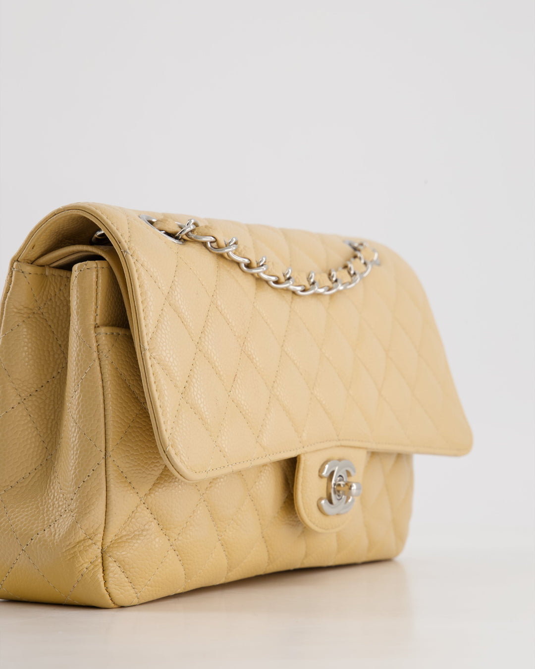 *FIRE PRICE* Top Quality Chanel Beige Medium Classic Double Flap in Caviar Leather with Silver Hardware
